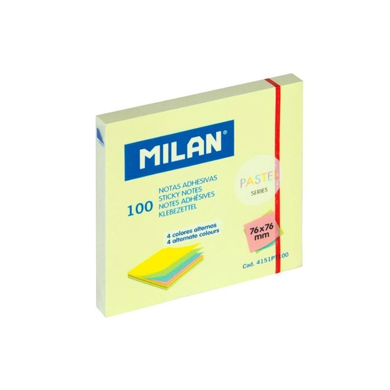 MILAN BLOC NOTAS ADHESIVAS 100H 76X76 SERIE PASTEL COLORES ALTERNOS