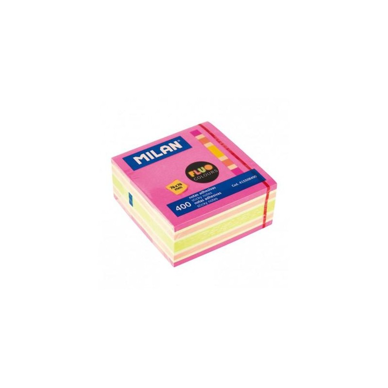 MILAN CUBO DE NOTAS ADHESIVAS 400 HOJAS 76X76 COLORES SURTIDOS FLUOR