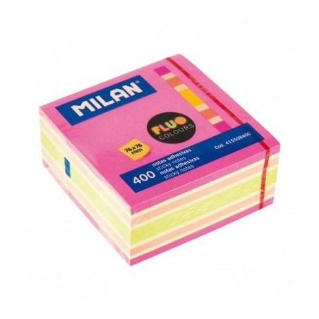 MILAN CUBO DE NOTAS ADHESIVAS 400 HOJAS 76X76 COLORES SURTIDOS FLUOR