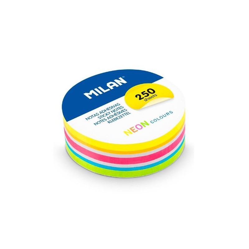 MILAN BLOC DE NOTAS ADHESIVAS REMOVIBLES REDONDAS Ø67MM 250H COLORES NEÓN