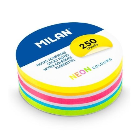 MILAN BLOC DE NOTAS ADHESIVAS REMOVIBLES REDONDAS Ø67MM 250H COLORES NEÓN