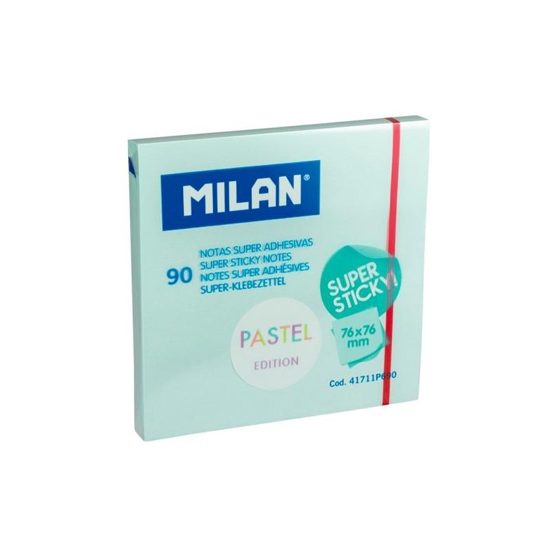MILAN BLOC NOTAS SUPER ADHESIVAS 90H 76X76MM EDICIÓN PASTEL AZUL
