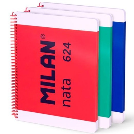 MILAN CUADERNO ESPIRAL A4 80H 95GR PAUTADO 7MM TAPA DURA COLECCIÓN NATA® 624 SINCE 1918 SURTIDO PACK 3 UD