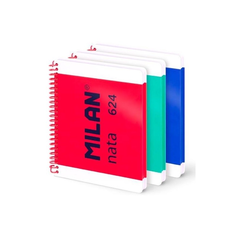 MILAN CUADERNO ESPIRAL A5 80H 95GR LISO TAPA DURA COLECCIÓN NATA® 624 SINCE 1918 SURTIDO PACK 3 UD