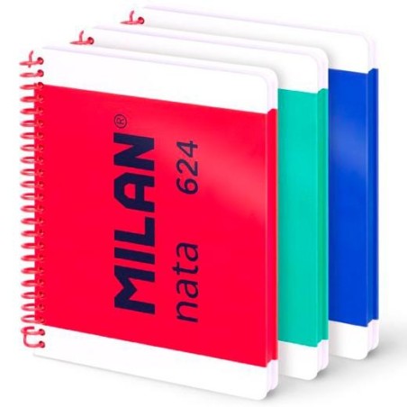 MILAN CUADERNO ESPIRAL A5 80H 95GR PAUTADO 7MM TAPA DURA COLECCIÓN NATA® 624 SINCE 1918 SURTIDO PACK 3 UD