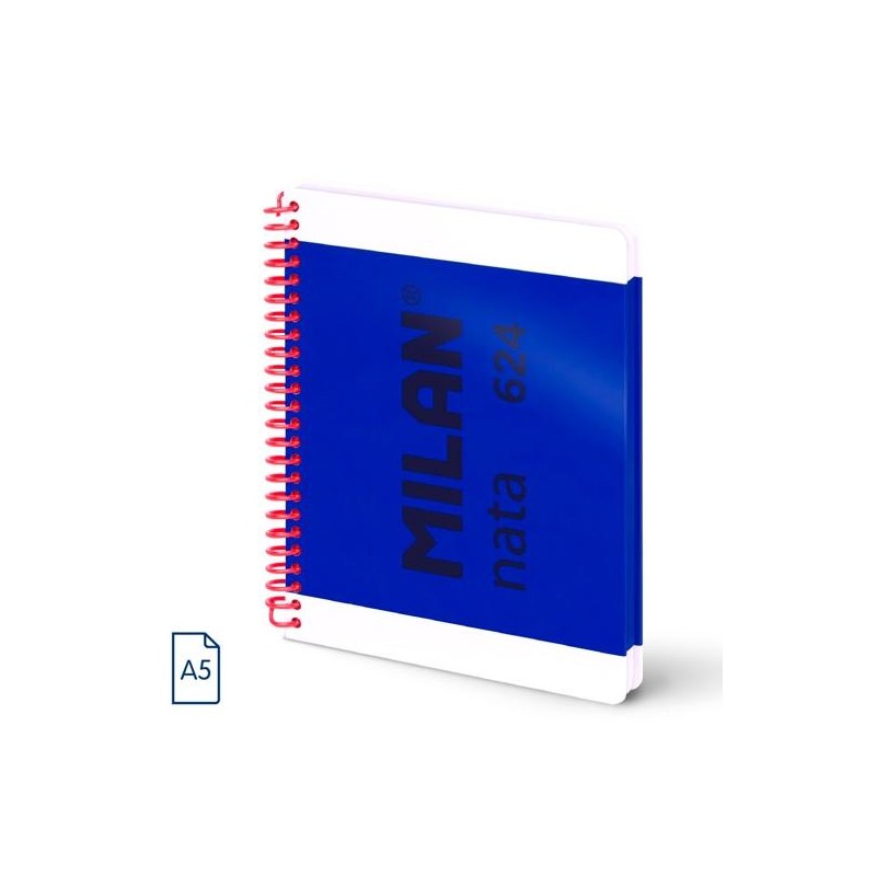 MILAN CUADERNO ESPIRAL A5 80H 95GR 5X5MM TAPA DURA COLECCIÓN NATA® 624 SINCE 1918 AZUL