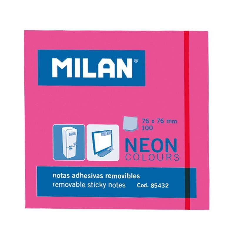 MILAN BLOC NOTAS ADHESIVAS REMOVIBLES 100H 76X76 ROSA FLUORESCENTE