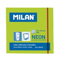 MILAN BLOC NOTAS ADHESIVAS REMOVIBLES 100H 76X76 VERDE FLUORESCENTE