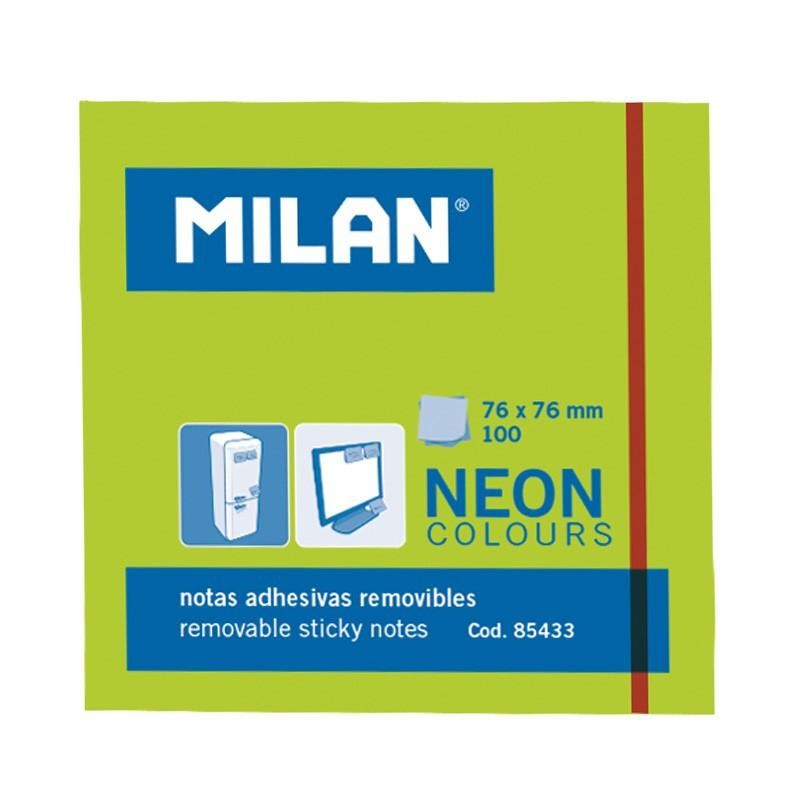 MILAN BLOC NOTAS ADHESIVAS REMOVIBLES 100H 76X76 VERDE FLUORESCENTE