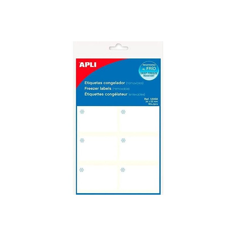 APLI ETIQUETAS ADHESIVAS PARA CONGELADOR 34X53MM ESCRITURA MANUAL C/ROMOS 10H BLANCO