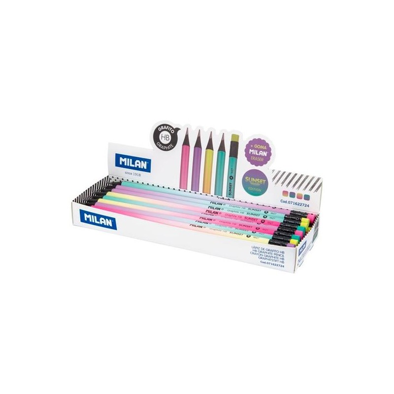 MILAN LÁPICES CON GOMA SUNSET GRAFITO HB C/SURTIDOS - CAJA 24 UNIDADES-