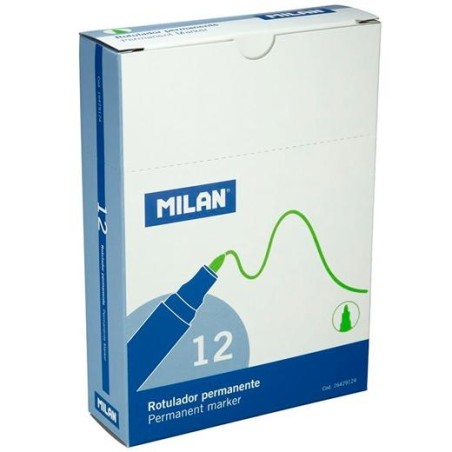 MILAN ROTULADOR PERMANENTE PUNTA REDONDA Ø4MM VERDE CAJA 12 UD