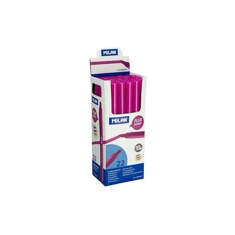 MILAN MARCADOR FLUORESCENTE JUNIOR PUNTA BISELADA ROSA CAJA 22 UD