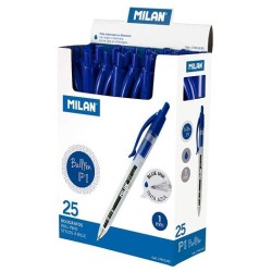 MILAN BOLÍGRAFO P1 CUERPO TRANSPARENTE AZUL -CAJA 25U-