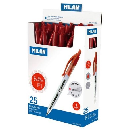 MILAN BOLÍGRAFO P1 CUERPO TRANSPARENTE ROJO -CAJA 25U-