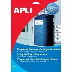 APLI ETIQUETAS ADHESIVAS RESISTENTES INTEMPERIE 210X297MM LÁSER C/RECTOS 1 X 100H POLIÉSTER BLANCO