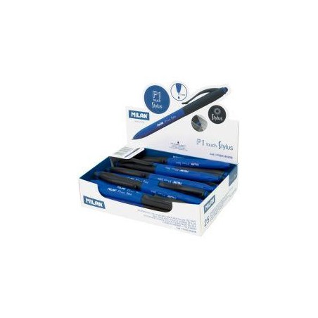 MILAN BOLÍGRAFO P1 TOUCH STYLUS PUNTERO TINTA AZUL CAJA EXPOSITORA DE 25 AZUL/NEGRO