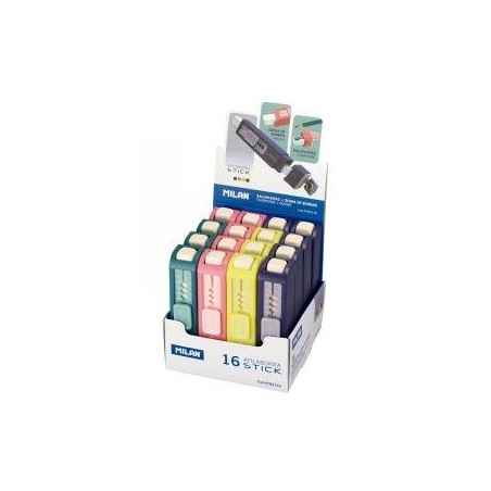 MILAN AFILABORRA STICK COLORES SURTIDOS PASTEL CAJA EXPOSITORA 16 UD