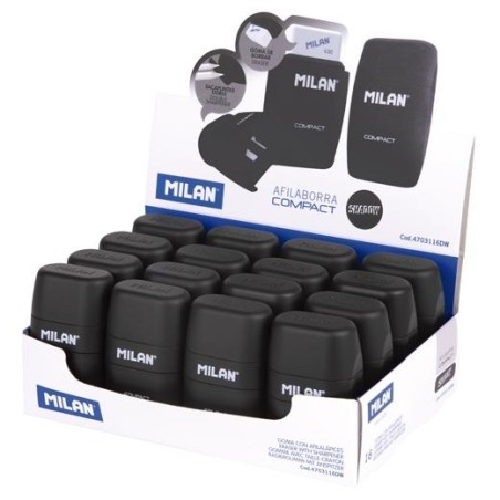 MILAN AFILABORRAS COMPACT SHADOW CAJA EXPOSITORA 16 UD SACAPUNTAS DOBLE CON GOMA