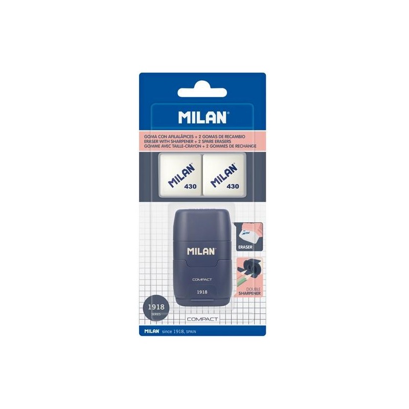 MILAN AFILABORRA COMPACT SERIE 1918 + 2 GOMAS DE RECAMBIO BLÍSTER AZUL