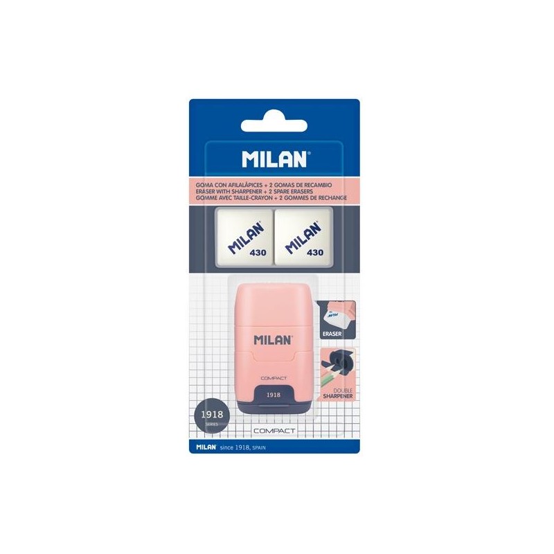 MILAN AFILABORRA COMPACT SERIE 1918 + 2 GOMAS DE RECAMBIO BLÍSTER ROSA