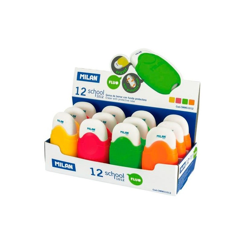 MILAN GOMA CON FUNDA PROTECTORA SCHOOL ACID CAJA EXPOSITORA 12 C/SURTIDOS