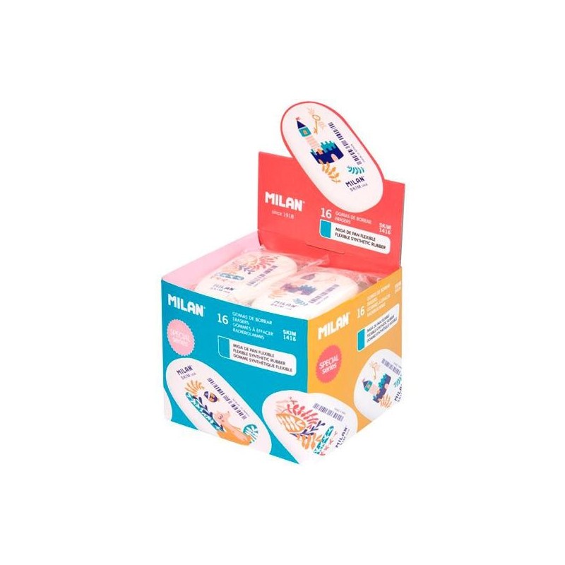 MILAN GOMA OVALADA 1416 SERIE SPECIAL STORY TIME CAJA EXPOSITORA DE 16 BLANCO