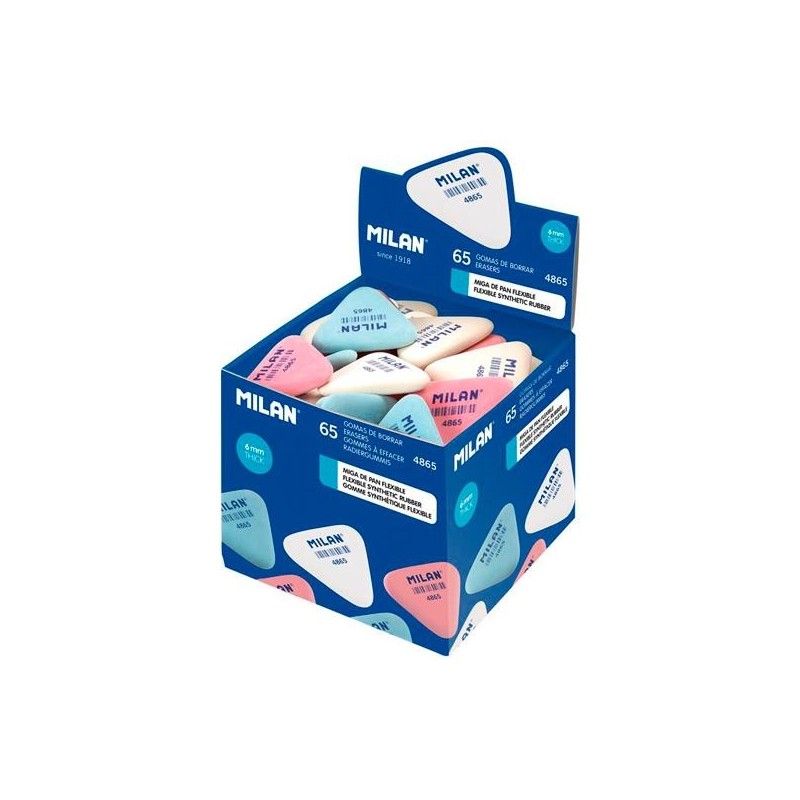 MILAN GOMA 4865 MIGA DE PAN FLEXIBLE TRIANGULAR PEQUEÑA CAJA EXPOSITORA 65 UD C/SURTIDOS