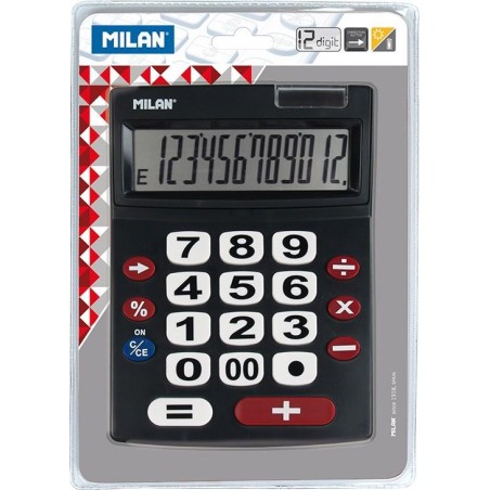 MILAN CALCULADORA NEGRO EXTRA-GRANDE 12 DIGITOS DUAL BLISTER