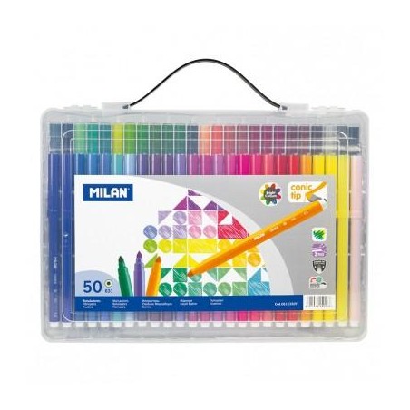 MILAN ROTULADORES PUNTA CÓNICA COLORES SURTIDOS MALETÍN 50 UD