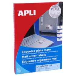 APLI ETIQUETAS ADHESIVAS METALIZADAS 210,0X297,0MM LÁSER C/RECTOS 1 X 100H PLATA