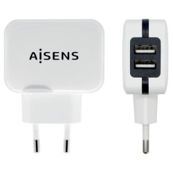 AISENS CARGADOR USB 17W 5V/3.4A, 2X USB-A CON CONTROL AI BLANCO