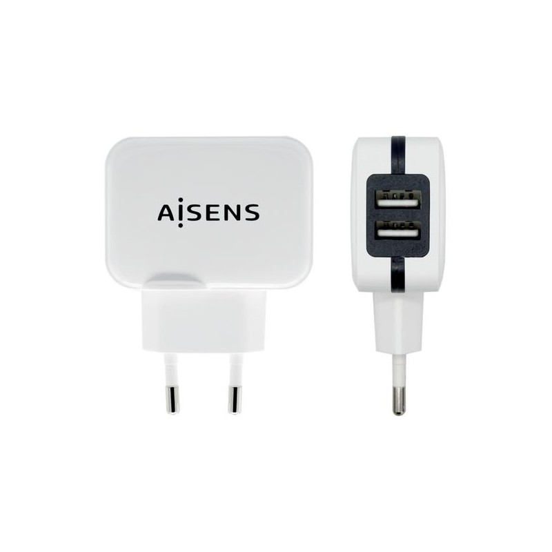 AISENS CARGADOR USB 17W 5V/3.4A, 2X USB-A CON CONTROL AI BLANCO