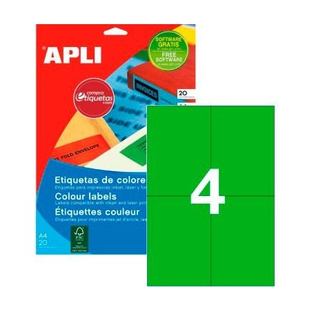 APLI ETIQUETAS ADHESIVAS 105X148MM INKJET/LÁSER C/RECTOS 4 X 20H VERDE