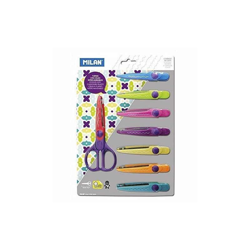 MILAN TIJERAS AMBIDIESTROS CORTE EN ZIG ZAG SIMÉTRICAS 8 HOJAS INTERCAMBIABLES BLISTER C/SURTIDOS