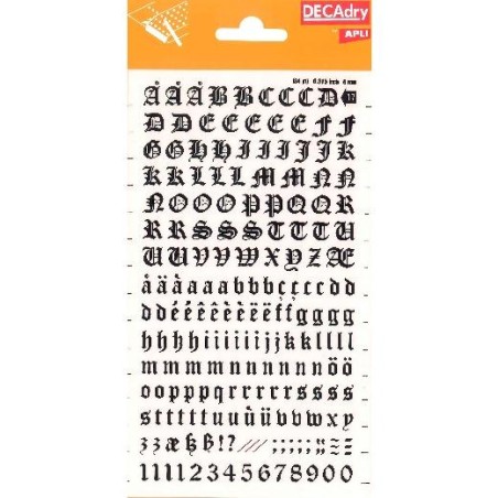 APLI LETRAS Y NÚMEROS TRANSFERIBLES 8MM 199 CARACTERES NEGRO