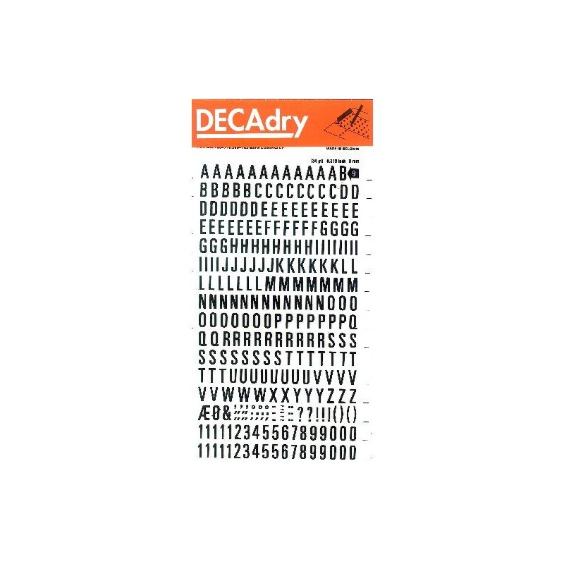 APLI LETRAS Y NÚMEROS TRANSFERIBLES 8MM 277 CARACTERES NEGRO