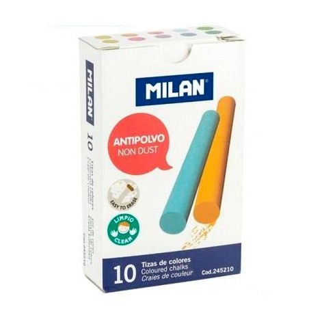 MILAN TIZAS COLOR ANTIPOLVO CARBONATO CÁLCICO CAJA DE 10