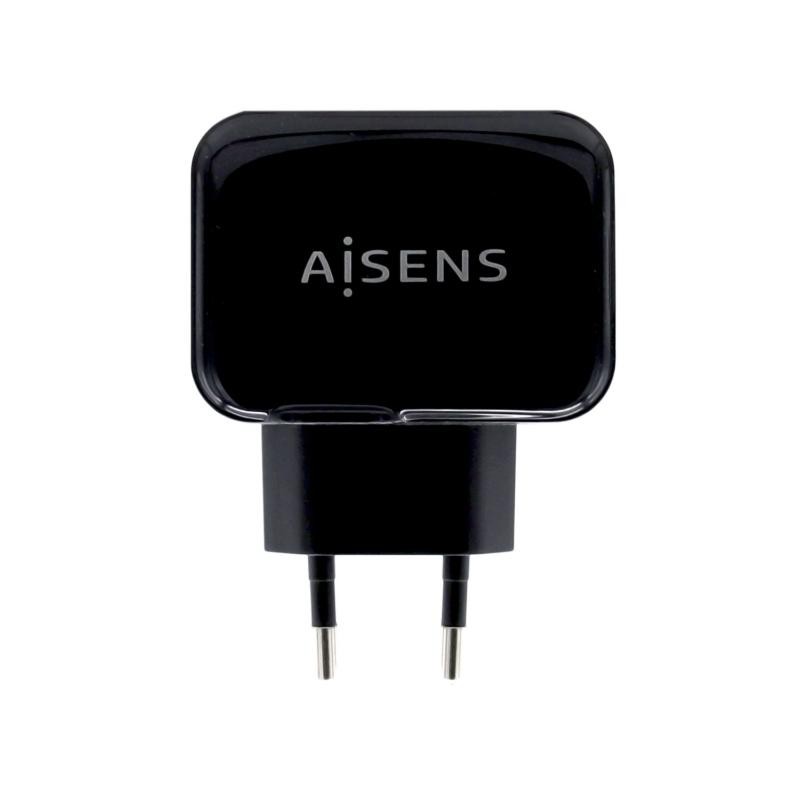 AISENS CARGADOR USB 17W 5V/3.4A, 2X USB-A CON CONTROL AI NEGRO