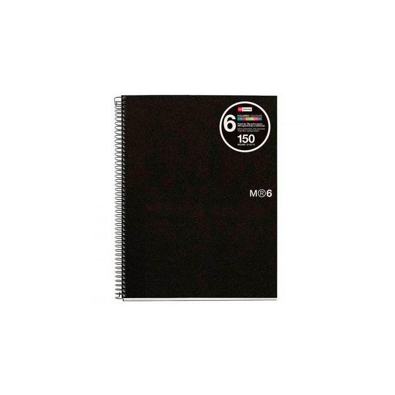 MIQUELRIUS CUADERNO ESPIRAL 150H A4 5X5MM 70GR 4 TALADROS MICROPERFORADO 6 BANDAS COLOR TAPA PP NEGRO