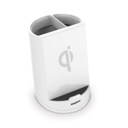 MNIBATT CARGADOR INALÁMBRICO QI DE SOBREMESA COLOR BLANCO - DISEÑO DE LAPICERO - DOS BOBINAS DE INDUCCIÓN DE 10W