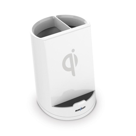 MNIBATT CARGADOR INALÁMBRICO QI DE SOBREMESA COLOR BLANCO - DISEÑO DE LAPICERO - DOS BOBINAS DE INDUCCIÓN DE 10W