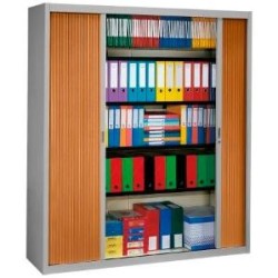 ARMARIO METÁLICO DOS PUERTAS PERSIANA CORREDERAS 100X45X198 CM (ANCHO X FONDO X ALTO) INCLUYE 4 BALDAS MARRON ( MONTADO)