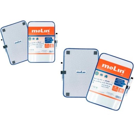 MOLIN PIZARRA BLANCA MAGNÉTICA DOBLE CARA BLANCA/CUADRICULADA 16,5X21CM + ROTULADOR