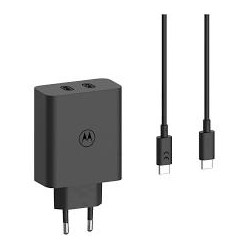 MOTOROLA CARGADOR PARED CON CABLE 2 X USB-C TURBO POWER GAN 125W DUAL