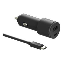 MOTOROLA CARGADOR DE COCHE 1 USB-A - 1 USB-C CON CABLE 45W NEGRO