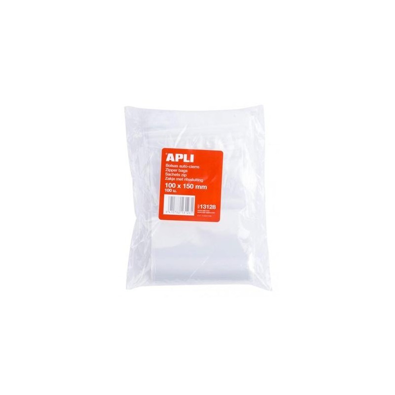 APLI BOLSAS AUTOCIERRE 100X150MM LDPE TRANSPARENTE PACK 100 UD