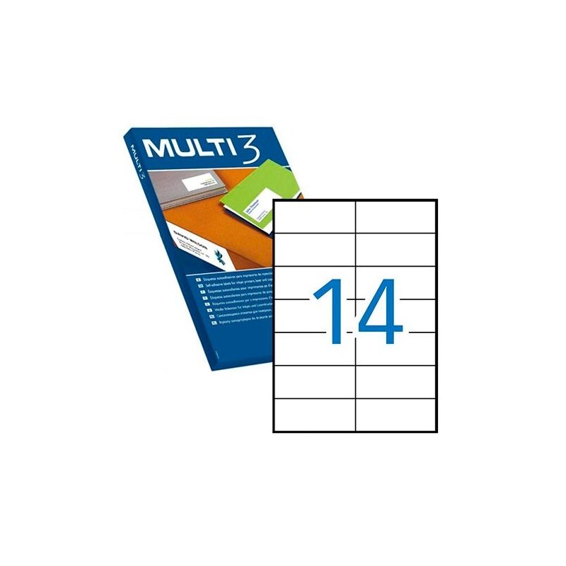 MULTI-3 ETIQUETAS ADHESIVAS 105X42,4MM INKJET/LÁSER C/RECTOS 14 X 100H BLANCO
