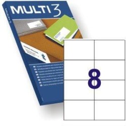 MULTI-3 ETIQUETAS ADHESIVAS 105X74MM INKJET/LÁSER C/RECTOS 8 X 100H BLANCO