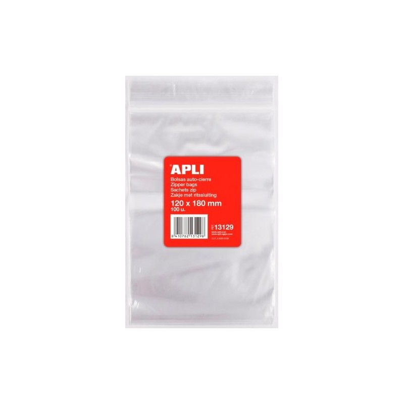 APLI BOLSAS AUTOCIERRE 120X180MM LDPE TRANSPARENTE PACK 100 UD